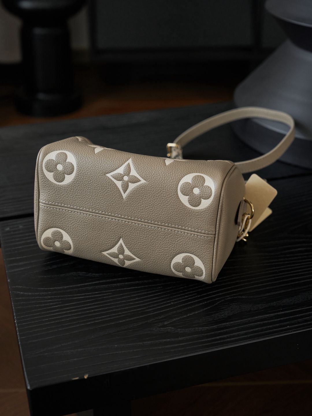 Taupe Monogram Top-Handle Bag with Long Strap