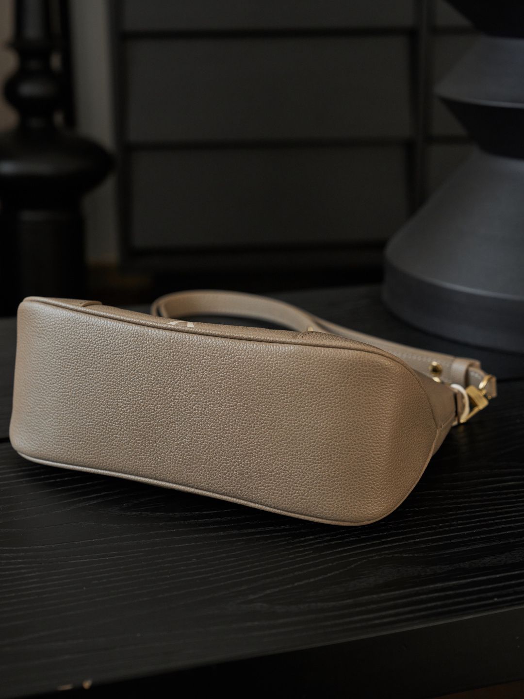 Taupe Monogram Shoulder Bag with Gold-Tone Chain