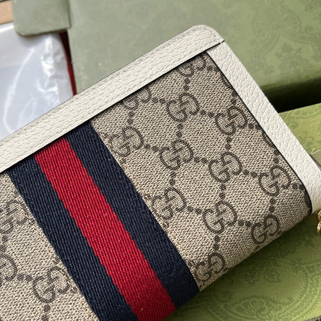 Original leather accessories (fmall Sanya Duty Free Shop handbag Ophidia series full zipper wallet made of high-quality artificial canvas with iconic patterns and striped ribbons, refined with top overseas hardware model: 523154 size: W19.5xH11xD3cm