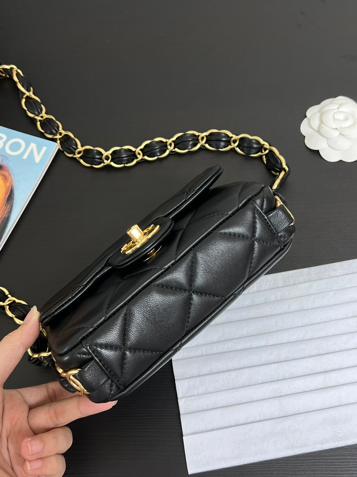 Original factory leather stock 24K thick chain underarm hobo bag