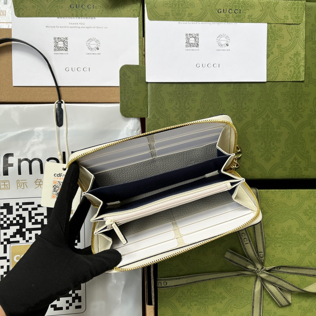 Original leather accessories (fmall Sanya Duty Free Shop handbag Ophidia series full zipper wallet made of high-quality artificial canvas with iconic patterns and striped ribbons, refined with top overseas hardware model: 523154 size: W19.5xH11xD3cm