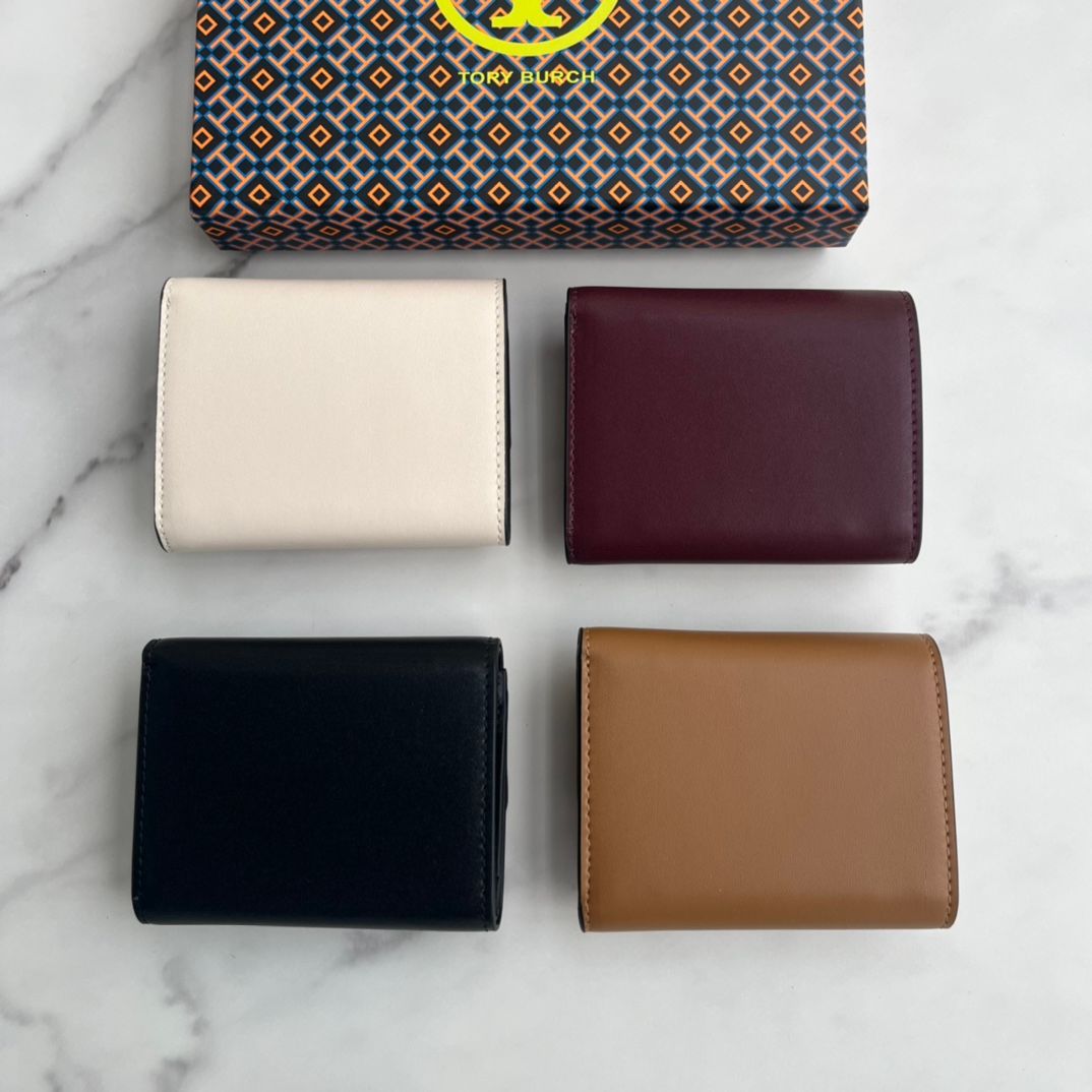TB new small three fold wallet size 9.88 in stock black wine red khaki beige