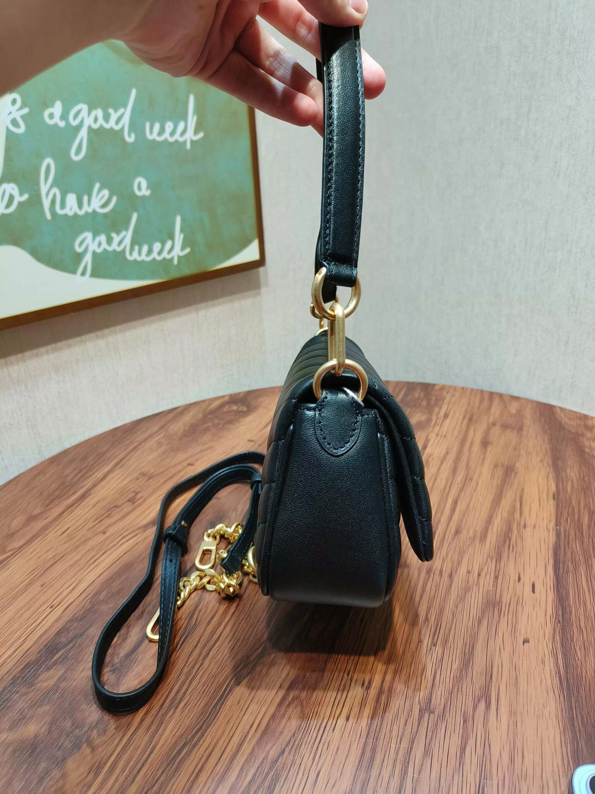 Number 941 New Kira Shoulder Backpack Version Lightweight and Suitable for Underarm Clip Made of Selected Herringbone Quilted Leather with Brown Brass Accessories, Iconic Slant Double T Logo and Detachable Crossbody Chain Exquisite Bag Design Suitable