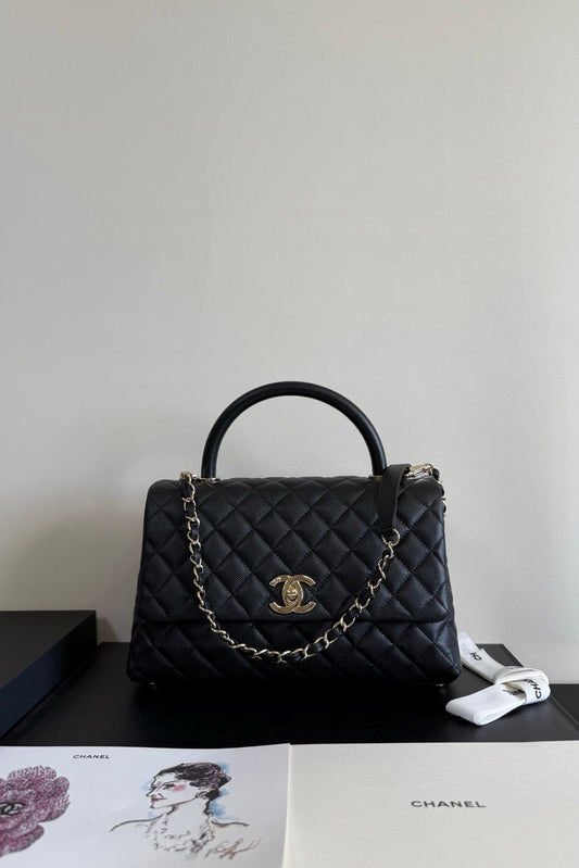 A184Coco handle top flip single shoulder chain handle bag, detachable shoulder strap, original cowhide soft to the touch, full copper hardware, size 28cm1150