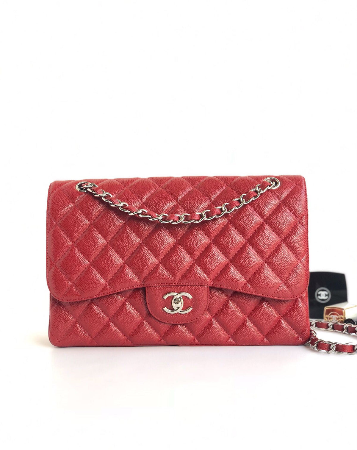 Exclusive real shot of classic ball pattern caviar cowhide 1113 whole imported original cowhide CF..MM directly regarded as high-end quality size 30Cm gold silver buckle ready stock P1180