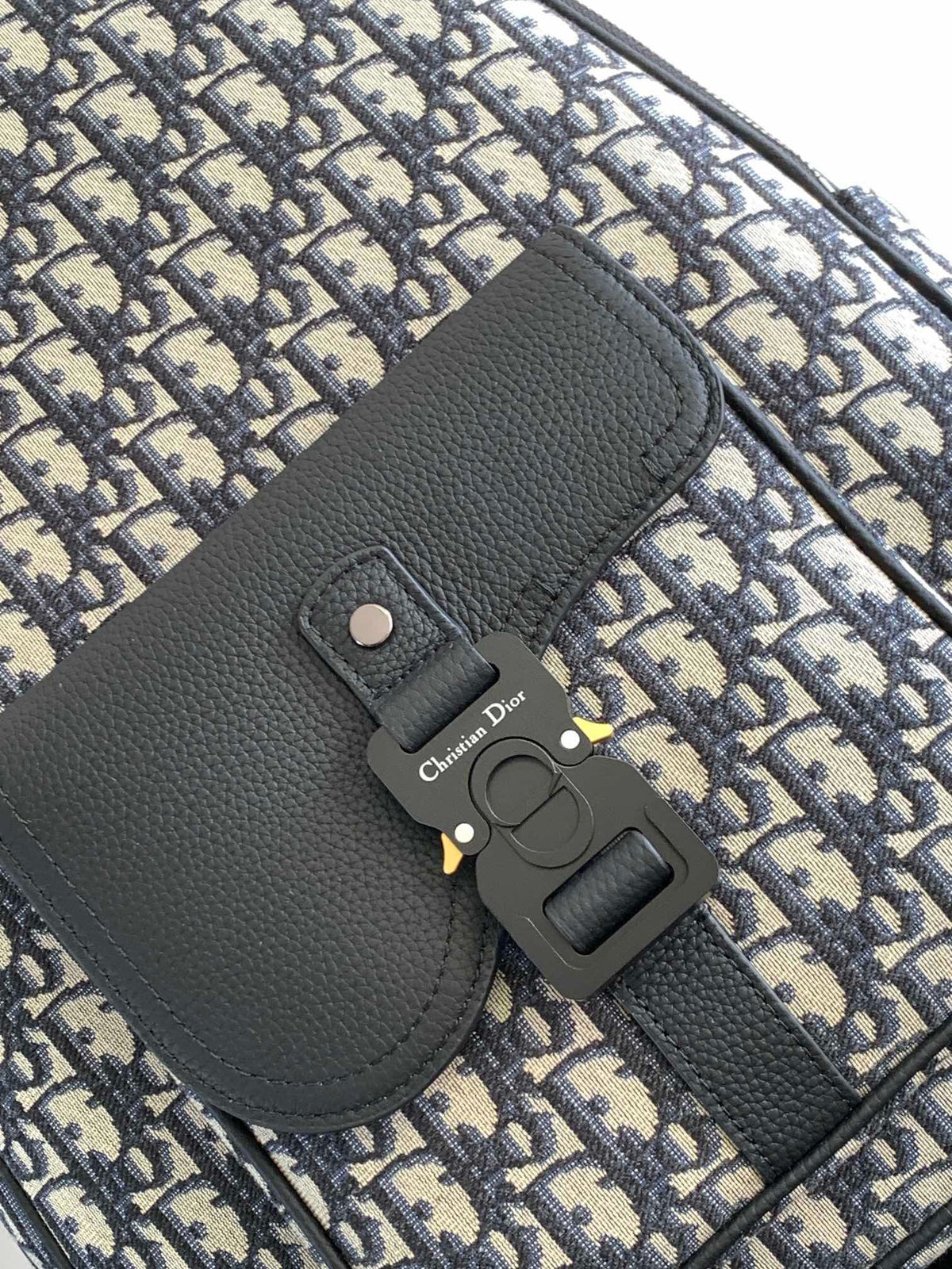 This saddle zippered shoulder bag is new for the 2024 winter series. It adopts a fashionable original design to highlight the saddle style. It is carefully made of beige and black Oblique printed fabrics and decorated with black grained calfskin leather