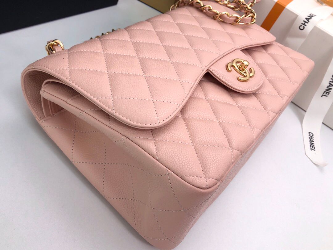 Exclusive real shot of classic ball pattern caviar cowhide 1113Jumbo entirely imported original cowhide CF..MM directly regarded as high-end quality size 30Cm gold and silver buckle in stock P1180