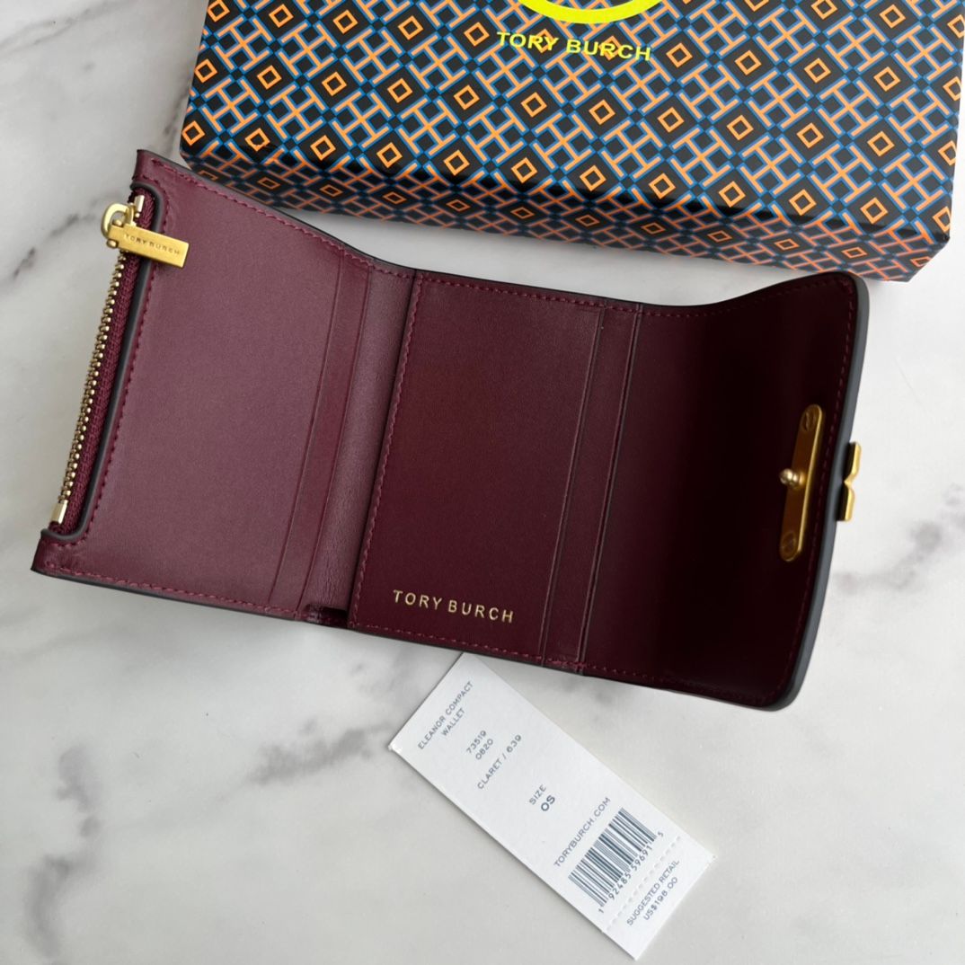TB new small three fold wallet size 9.88 in stock black wine red khaki beige