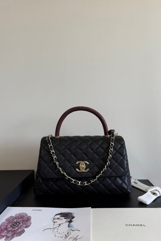A184Coco handle top flip single shoulder chain handle bag, detachable shoulder strap, original cowhide soft to the touch, full copper hardware, size 28cm1150