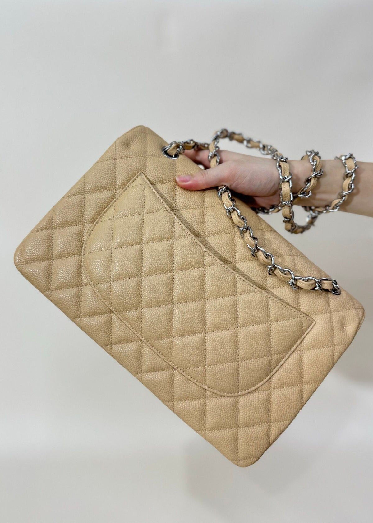 Exclusive real shot of classic ball pattern caviar cowhide 1113Jumbo entirely imported original cowhide CF..MM directly regarded as high-end quality size 30Cm gold and silver buckle in stock P1180
