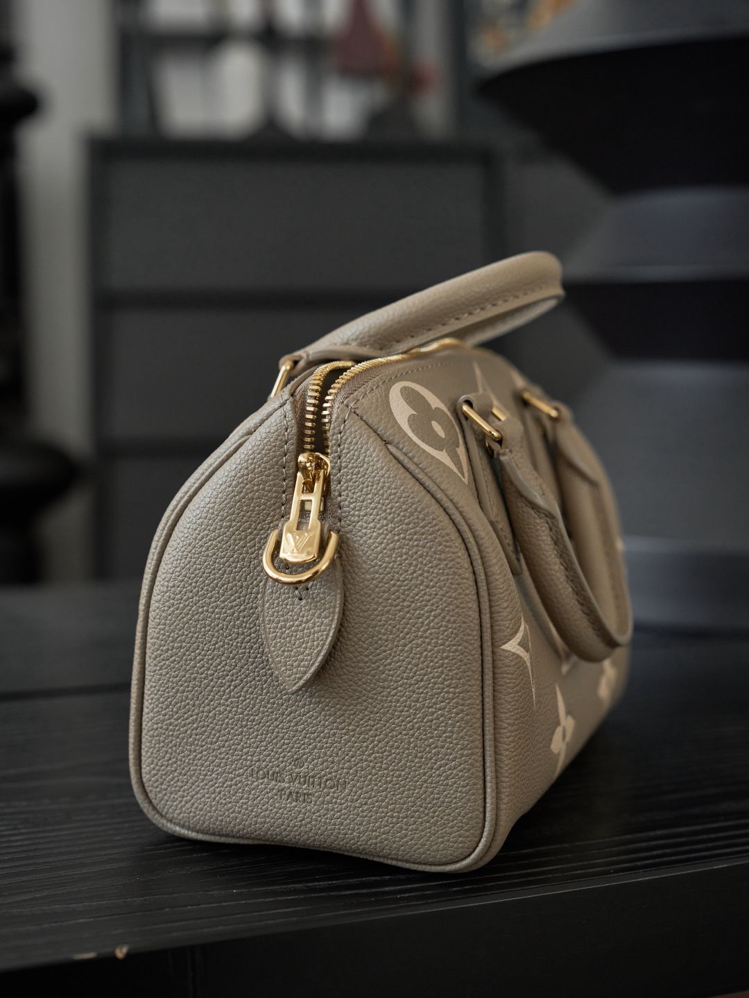 Taupe Monogram Top-Handle Bag with Long Strap