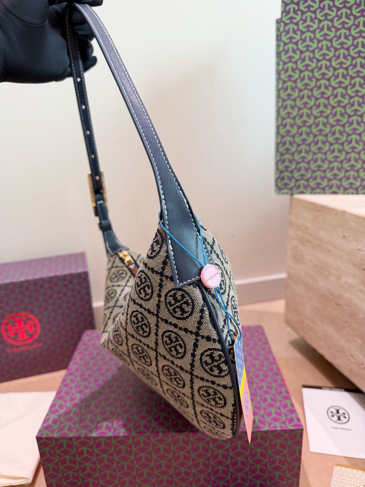 Comes with Tory Burch Half Moon Flower Bag Gift Box