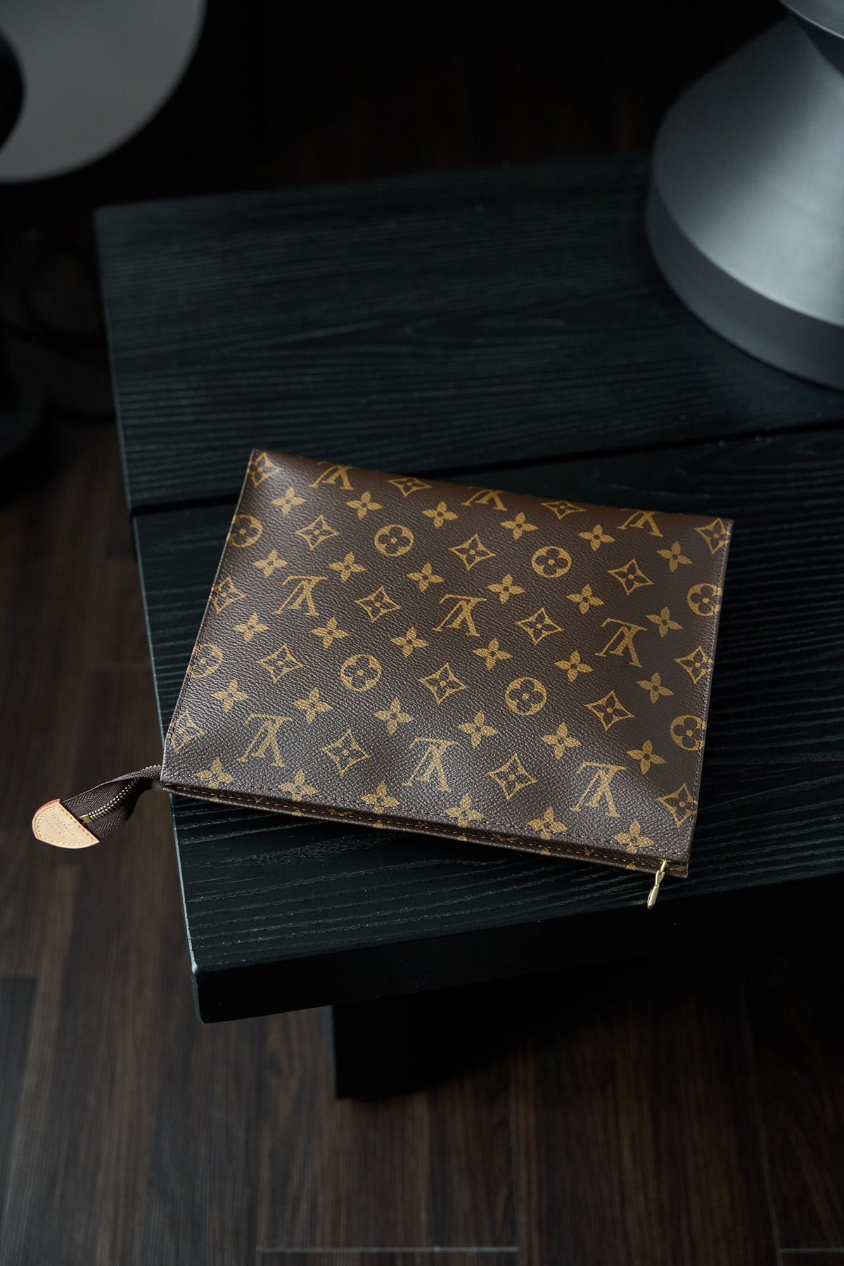 M47542 Toiletry Bag, made of original diamond pattern floral fabric, with fully steel vacuum plated hardware, priced at 980