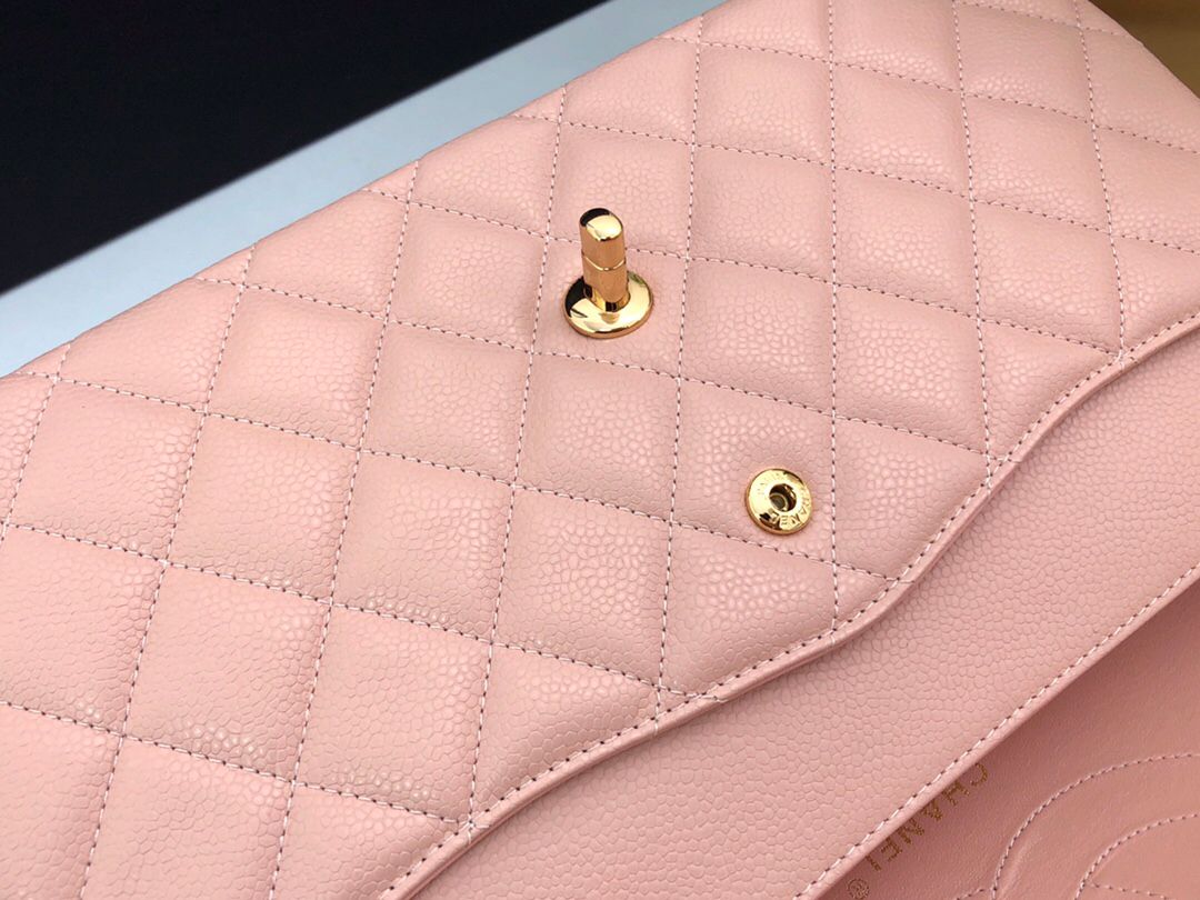 Exclusive real shot of classic ball pattern caviar cowhide 1113Jumbo entirely imported original cowhide CF..MM directly regarded as high-end quality size 30Cm gold and silver buckle in stock P1180