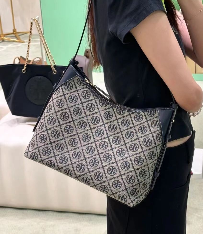 169376 New TORY BURCH T Monogram Double T Logo Large Underarm Bag TB HOBO Tote Bag Size 3012.525
