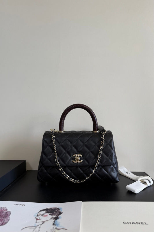 A186Coco handle top flip single shoulder chain handle bag, detachable shoulder strap, original cowhide soft to the touch, full copper hardware, size, small size 23cm1080