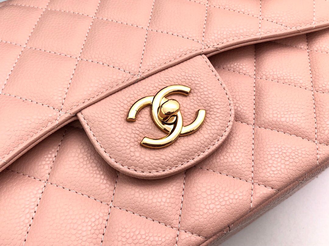Exclusive real shot of classic ball pattern caviar cowhide 1113Jumbo entirely imported original cowhide CF..MM directly regarded as high-end quality size 30Cm gold and silver buckle in stock P1180