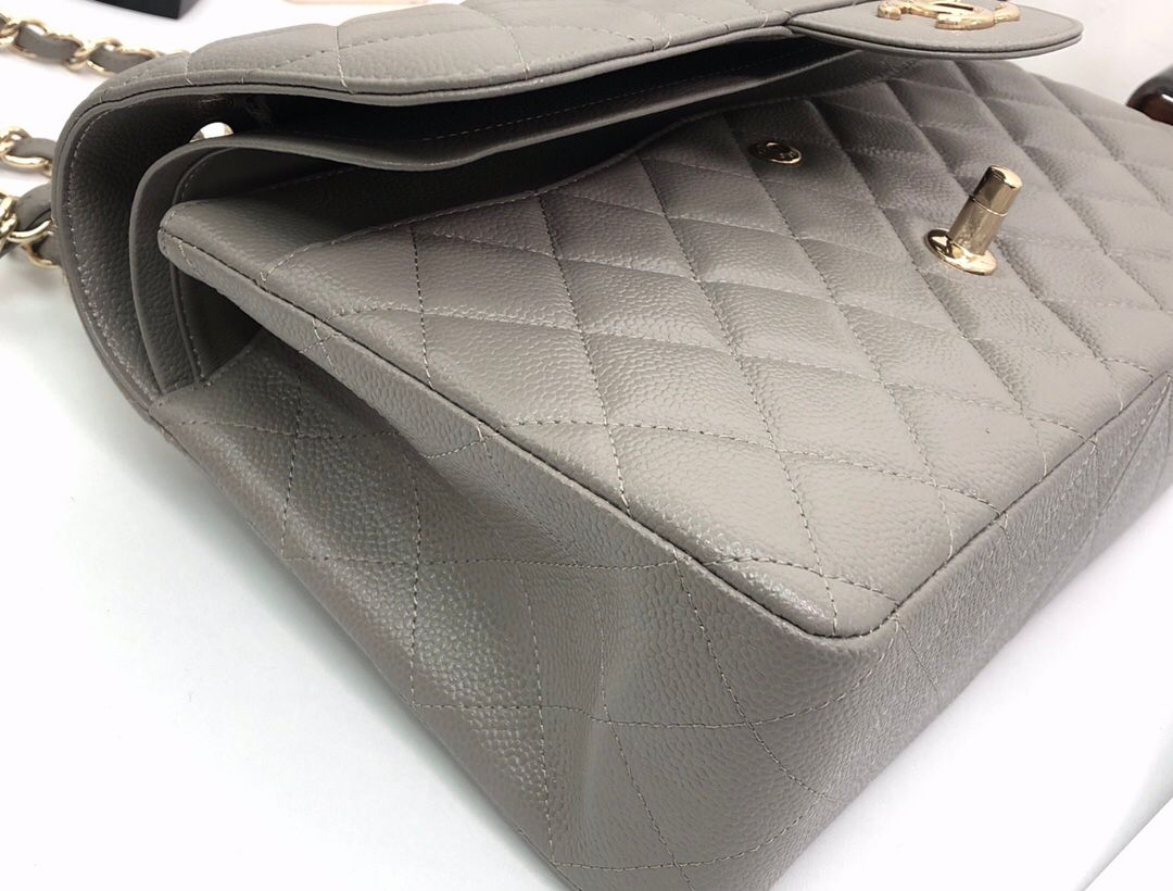 Exclusive real shot of classic ball pattern caviar cowhide 1113Jumbo entirely imported original cowhide CF..MM directly regarded as high-end quality size 30Cm gold and silver buckle in stock P1180