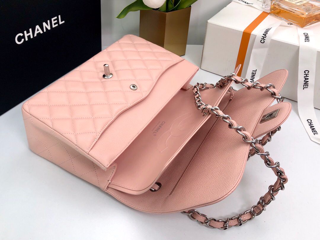Exclusive real shot of classic ball pattern caviar cowhide 1113Jumbo entirely imported original cowhide CF..MM directly regarded as high-end quality size 30Cm gold and silver buckle in stock P1180