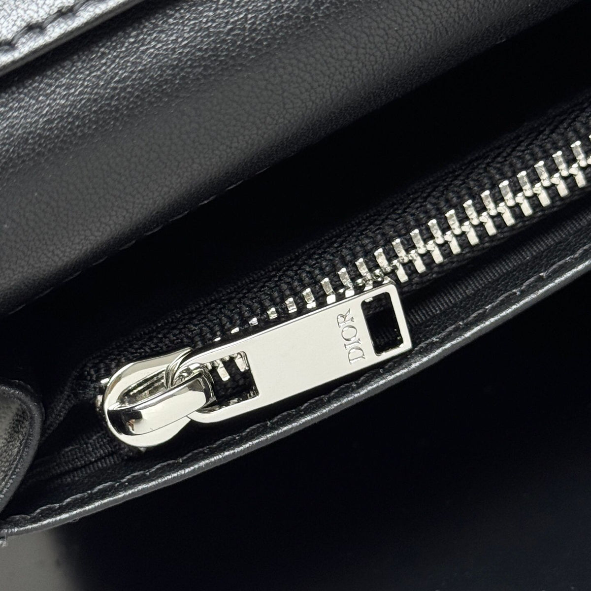 Black Grained Leather Long Bifold Wallet with Silver-Tone Accent