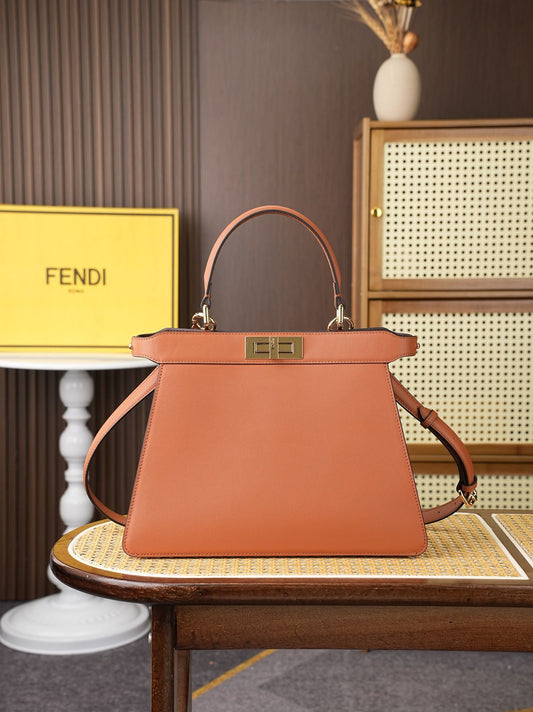 Terracotta Orange Top-Handle Bag with Gold-Tone Detail,Model 8005, large size, 33x25x13cm