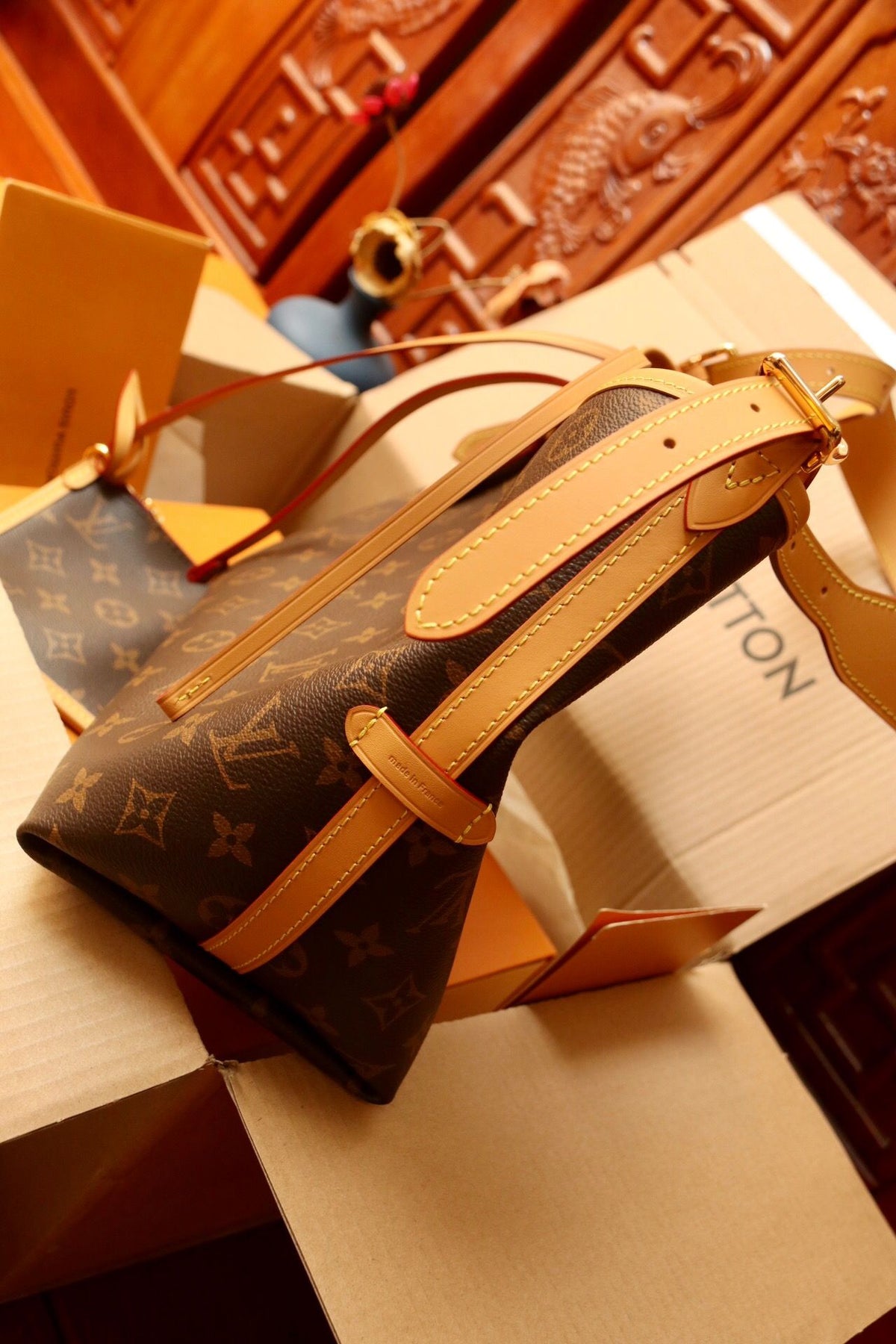 The highest version of the original factory top-level original single with complete packaging Lv bag shopping bag series CARRY ALL PM