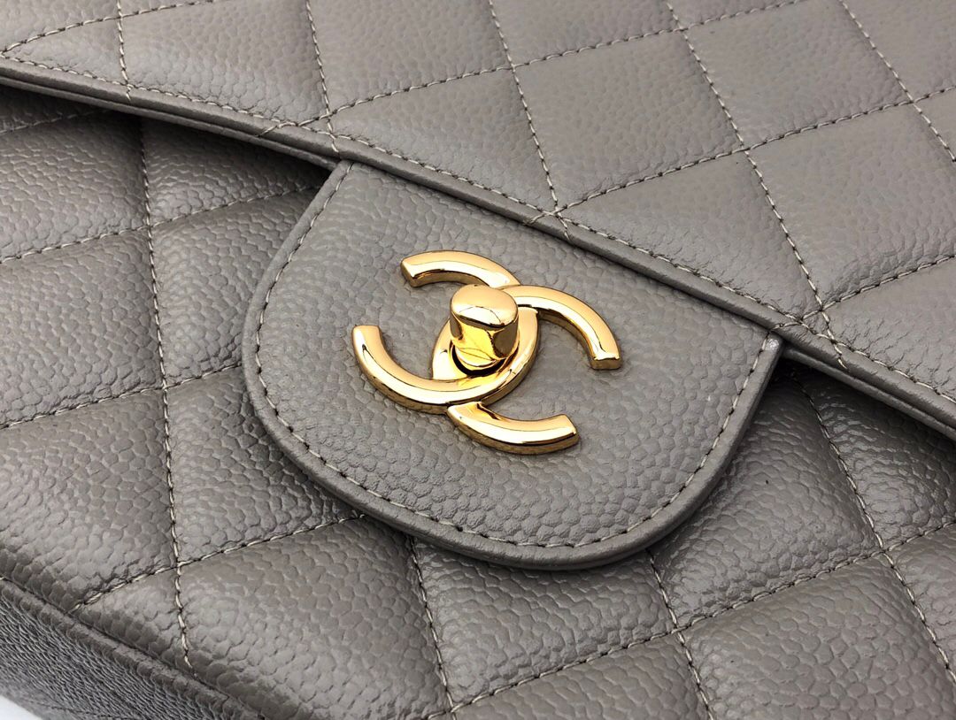 Exclusive real shot of classic ball pattern caviar cowhide 1113Jumbo entirely imported original cowhide CF..MM directly regarded as high-end quality size 30Cm gold and silver buckle in stock P1180