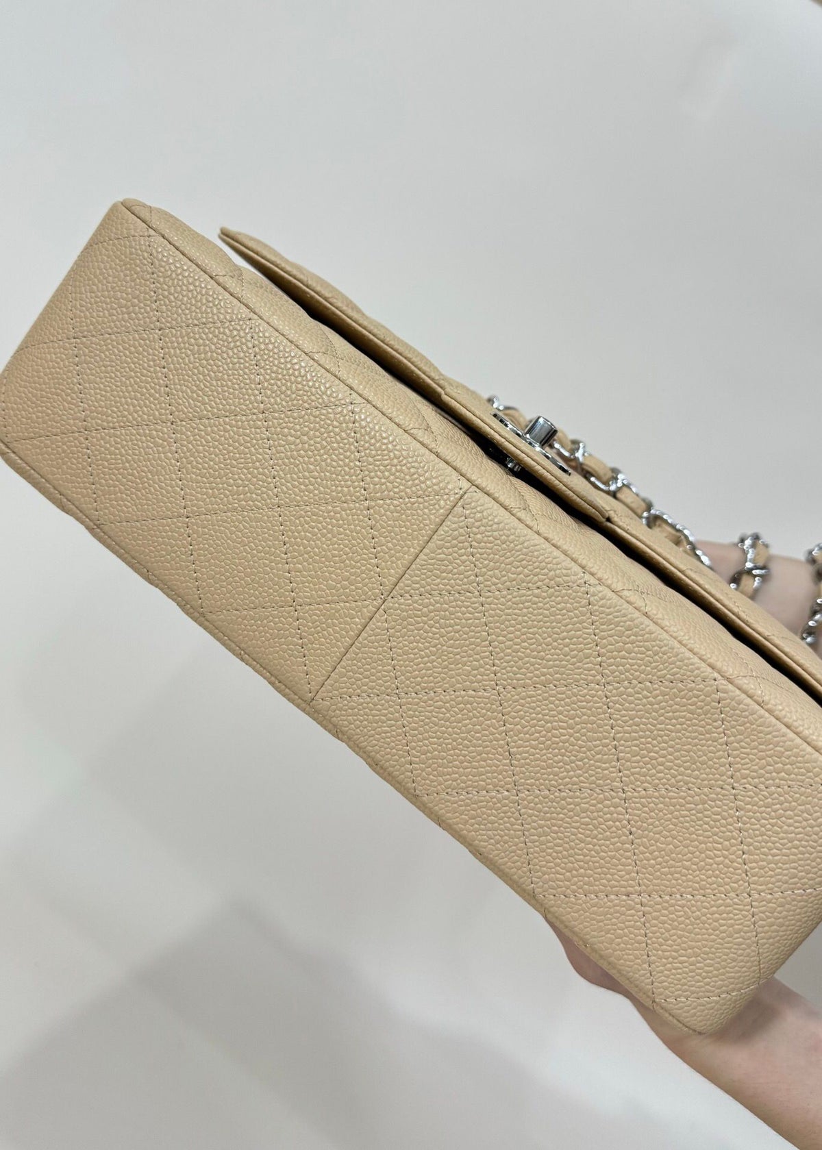 Exclusive real shot of classic ball pattern caviar cowhide 1113Jumbo entirely imported original cowhide CF..MM directly regarded as high-end quality size 30Cm gold and silver buckle in stock P1180