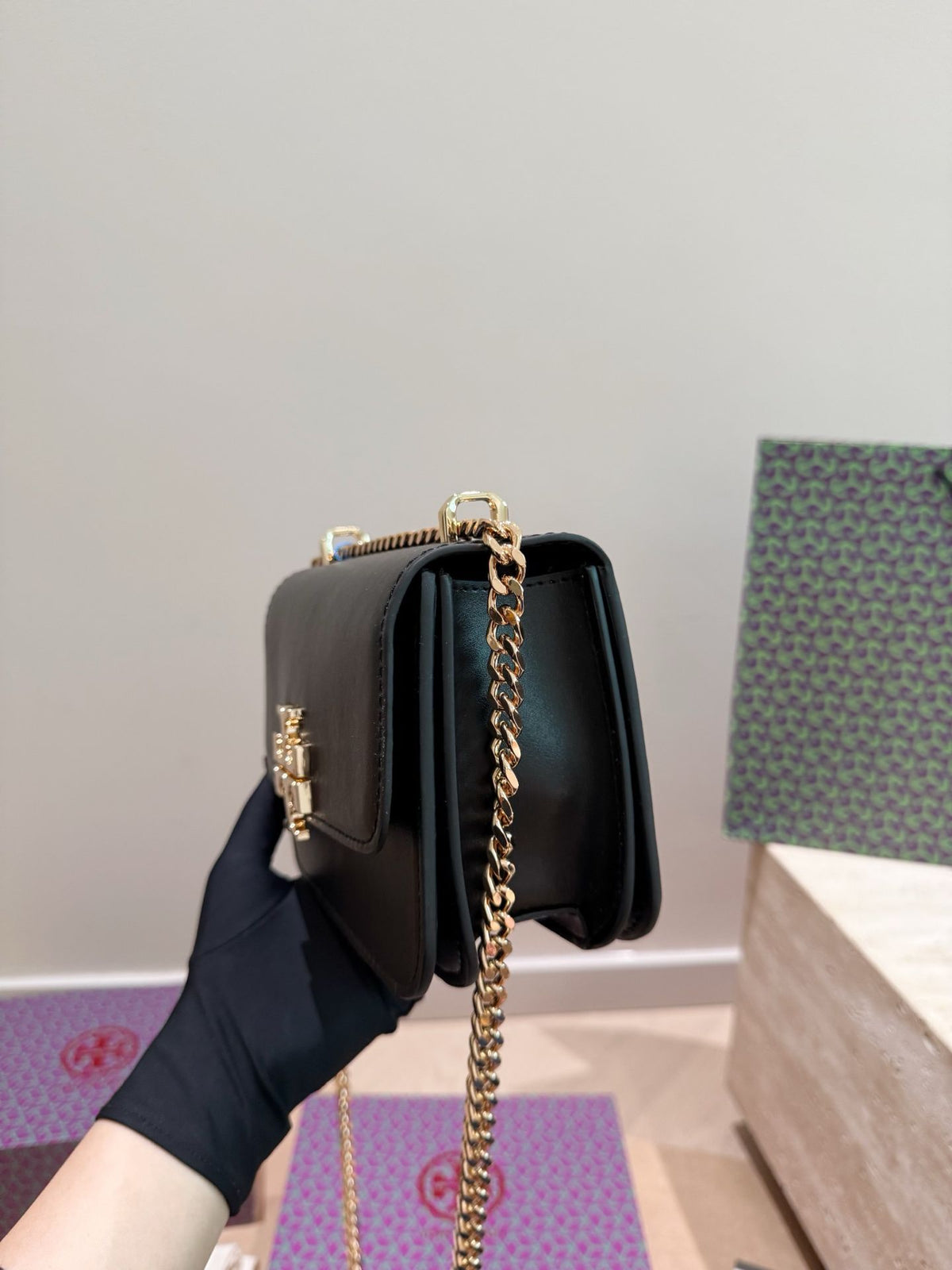Folding Box Tory Burch Eleanor Series Small Gold Brick Underarm Bag