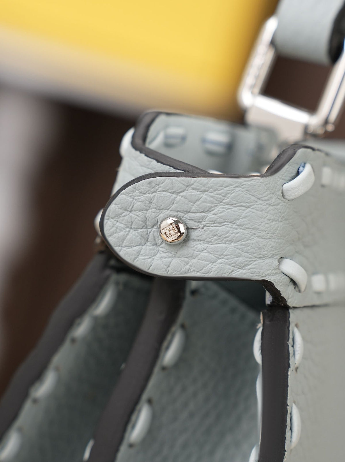 Model 15009 Ice Blue Size 20cm Details Ice Blue Hand sewn Peekaboo ISeeU Medium Handbag Litchi Pattern Calfskin Material with Classic Twist Lock Soft Nappa Leather Lining on Both Sides Separated by Hard Dividers with Buckle Internal Pocket and Gold Metal