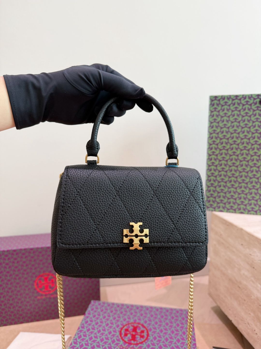 Comes with Tory Burch Charlie mini shoulder bag gift box