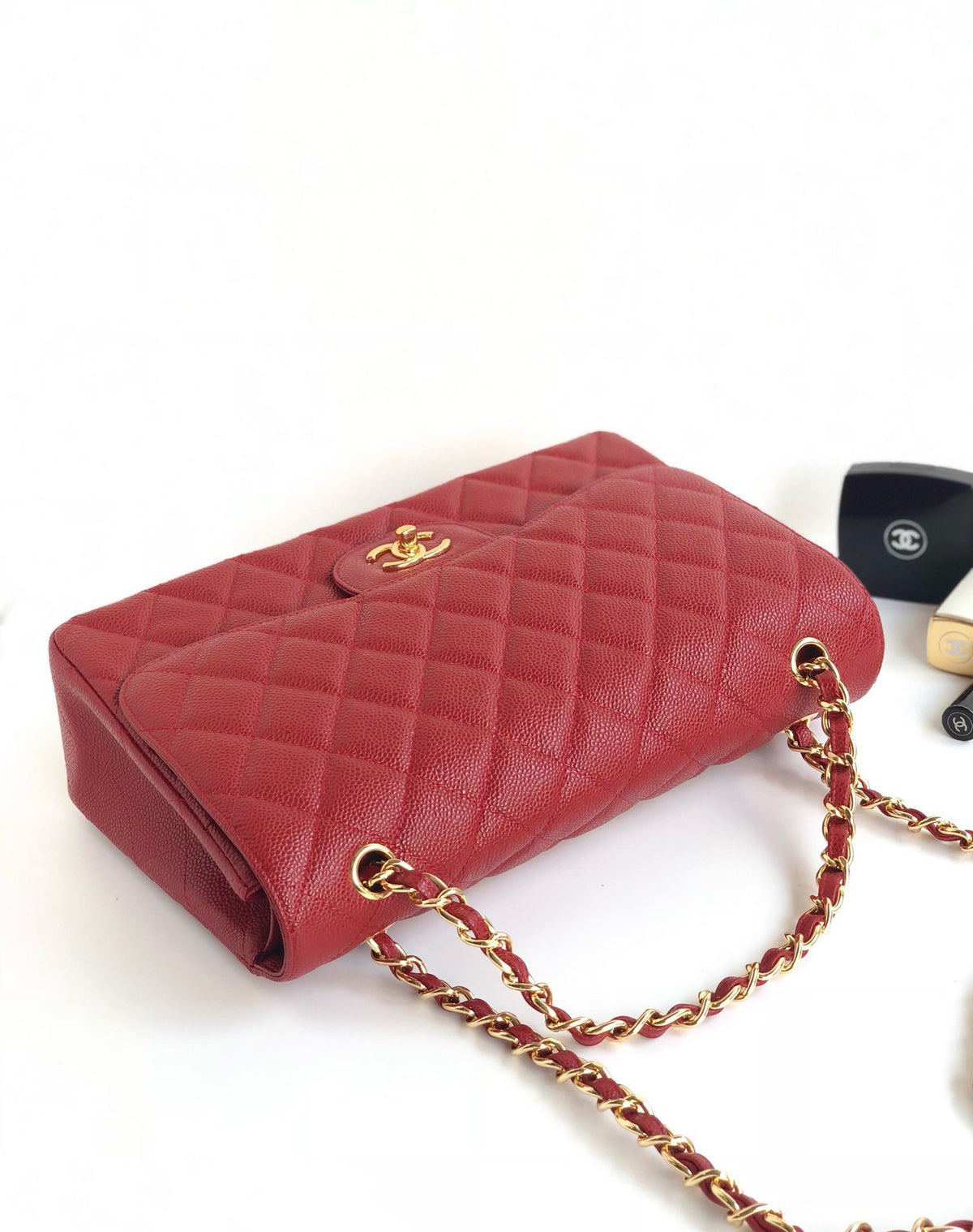 Exclusive real shot of classic ball pattern caviar cowhide 1113 whole imported original cowhide CF..MM directly regarded as high-end quality size 30Cm gold silver buckle ready stock P1180