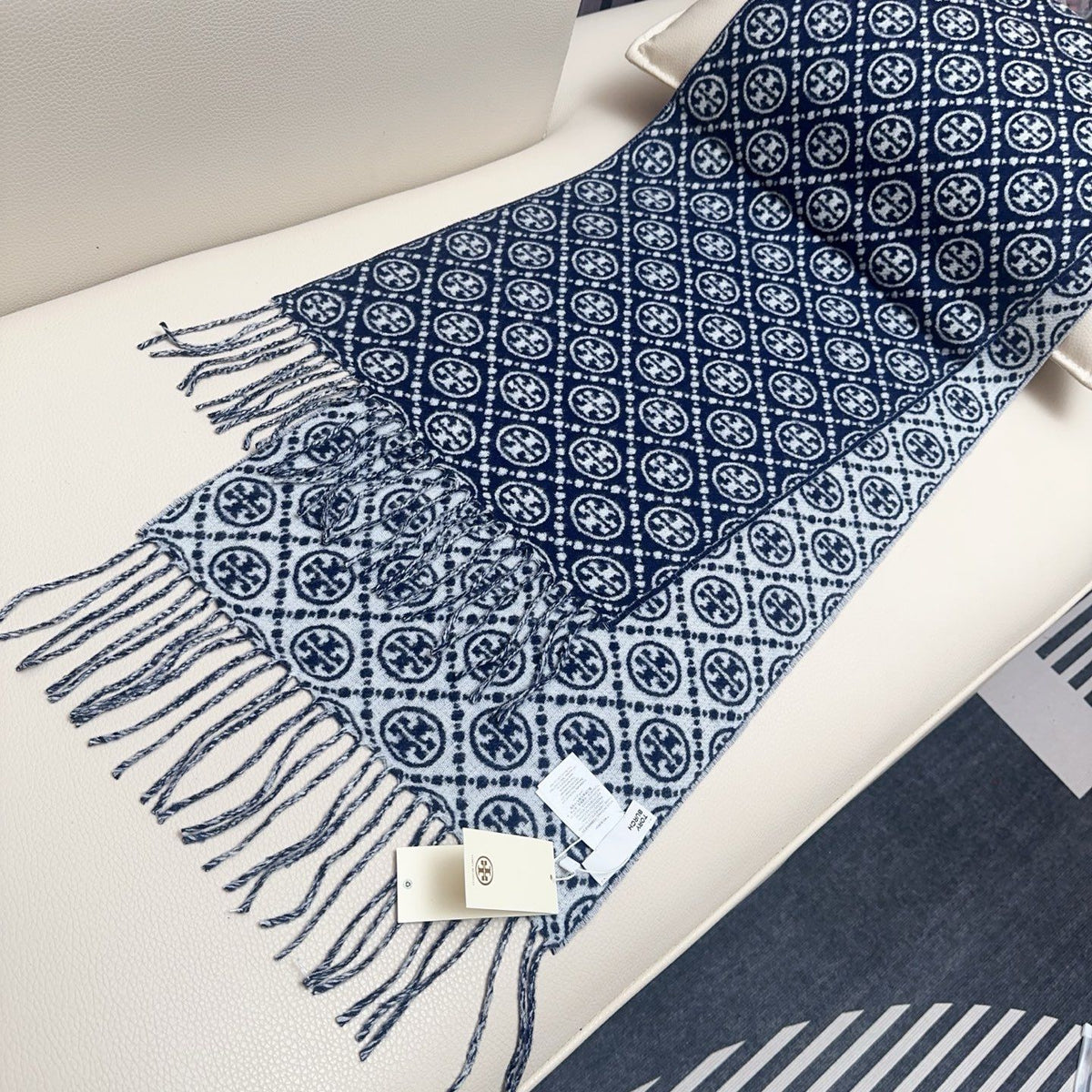 TORY BURCH.TB new double-sided scarf navy blue