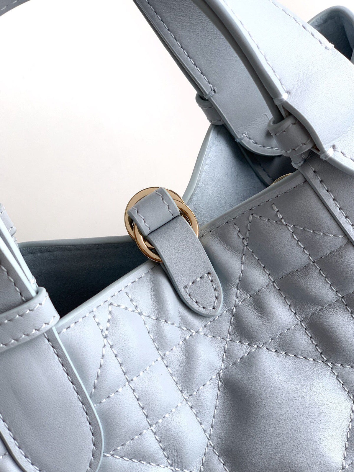 This Toujours handbag debuted at the 2023 spring and summer collection show. It has a casual and practical design with a unique style. It is made of ice blue cow leather and is decorated with oversized cannage pattern topstitching. Spacious internal compa