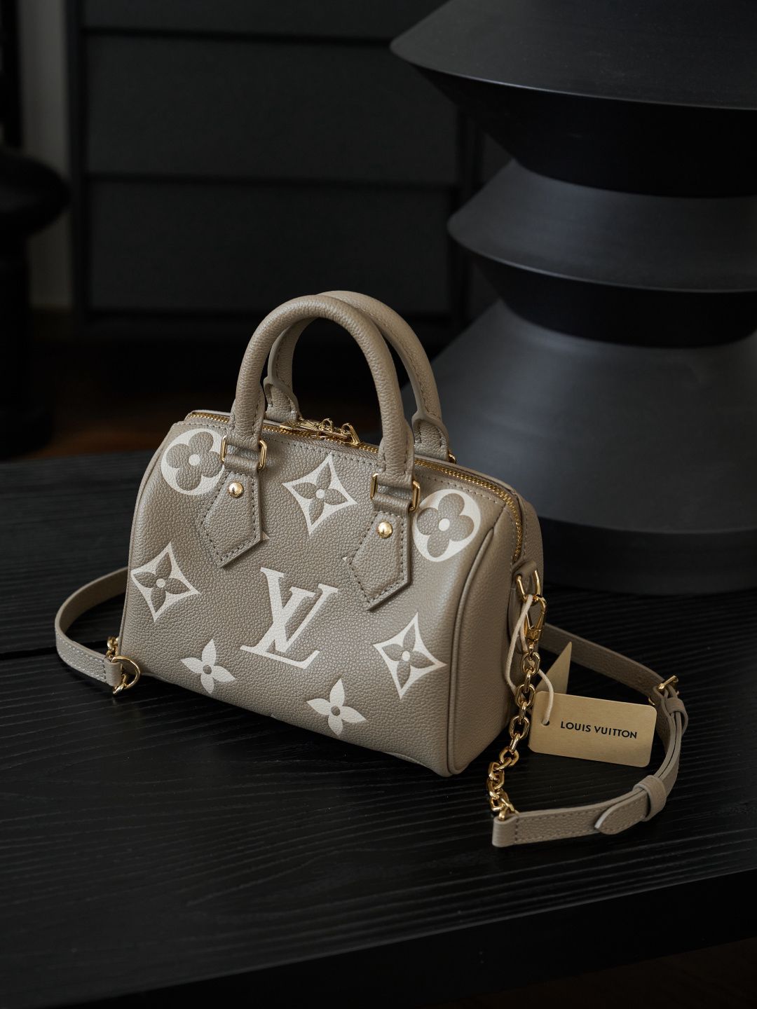 Taupe Monogram Top-Handle Bag with Long Strap