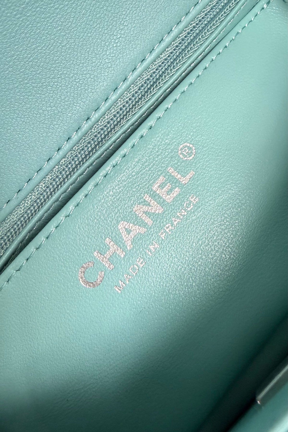 Aqua Blue Quilted Flap Bag with Silver-Tone Chain Strap