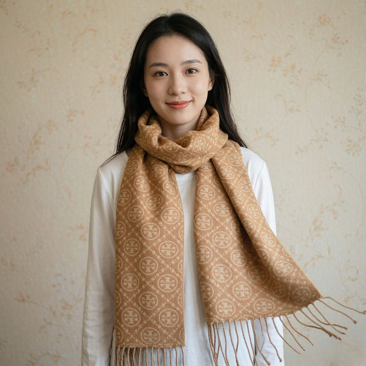 Top imported cashmere TORY BURCH.TB new double-sided scarf navy blue