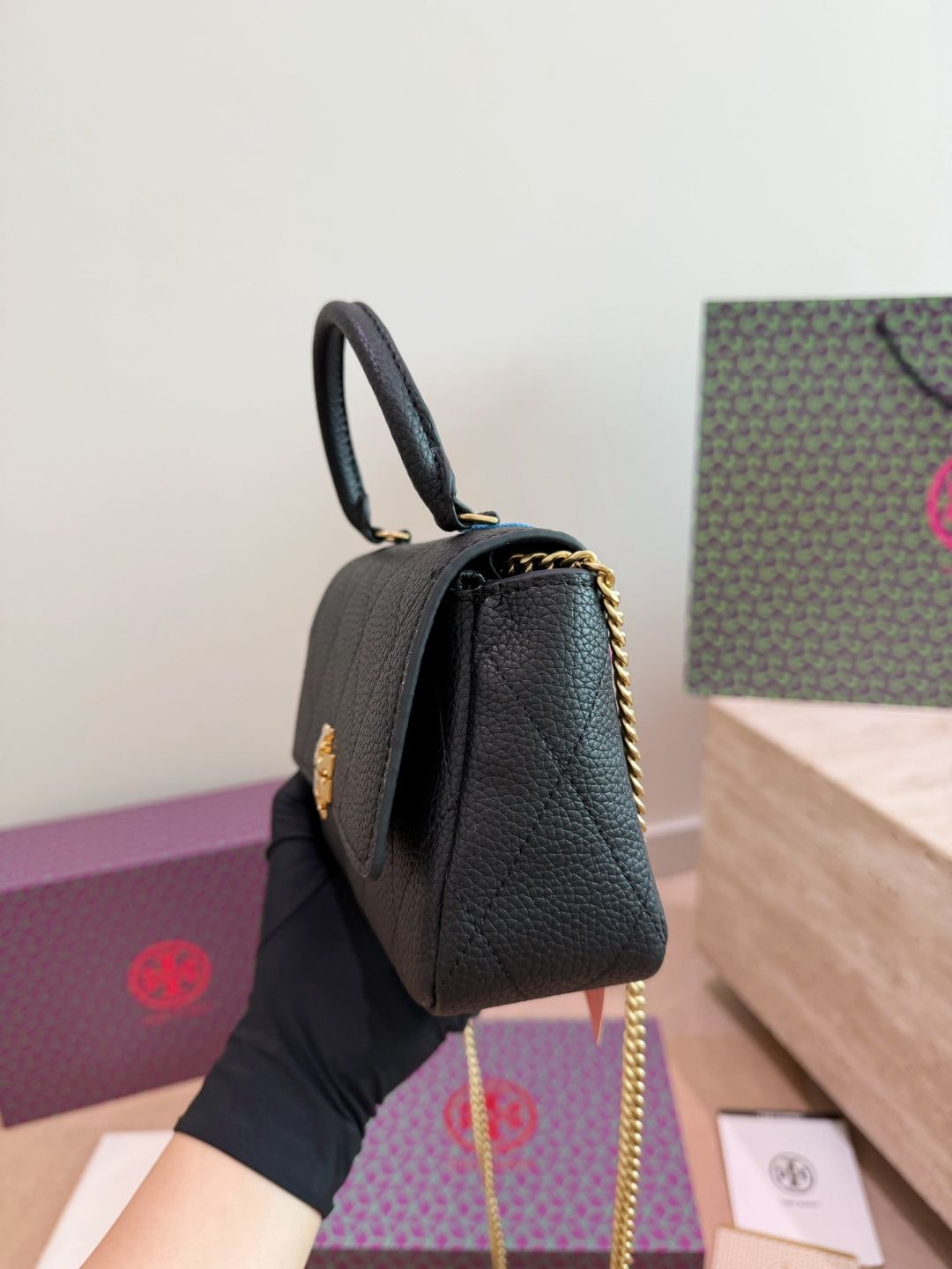 Comes with Tory Burch Charlie mini shoulder bag gift box