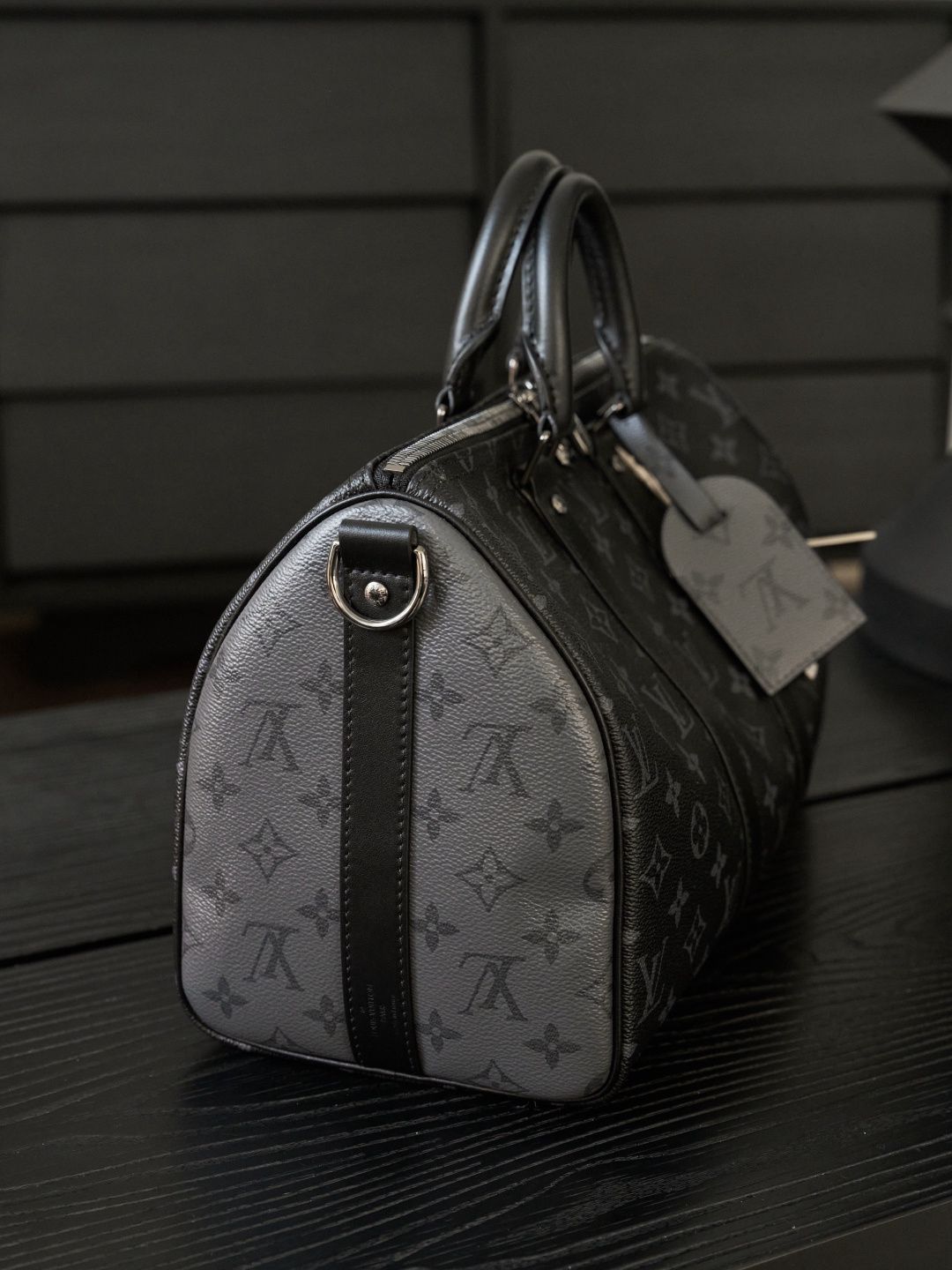Black Monogram Holdall Bag with Twin Handles and Shoulder Strap