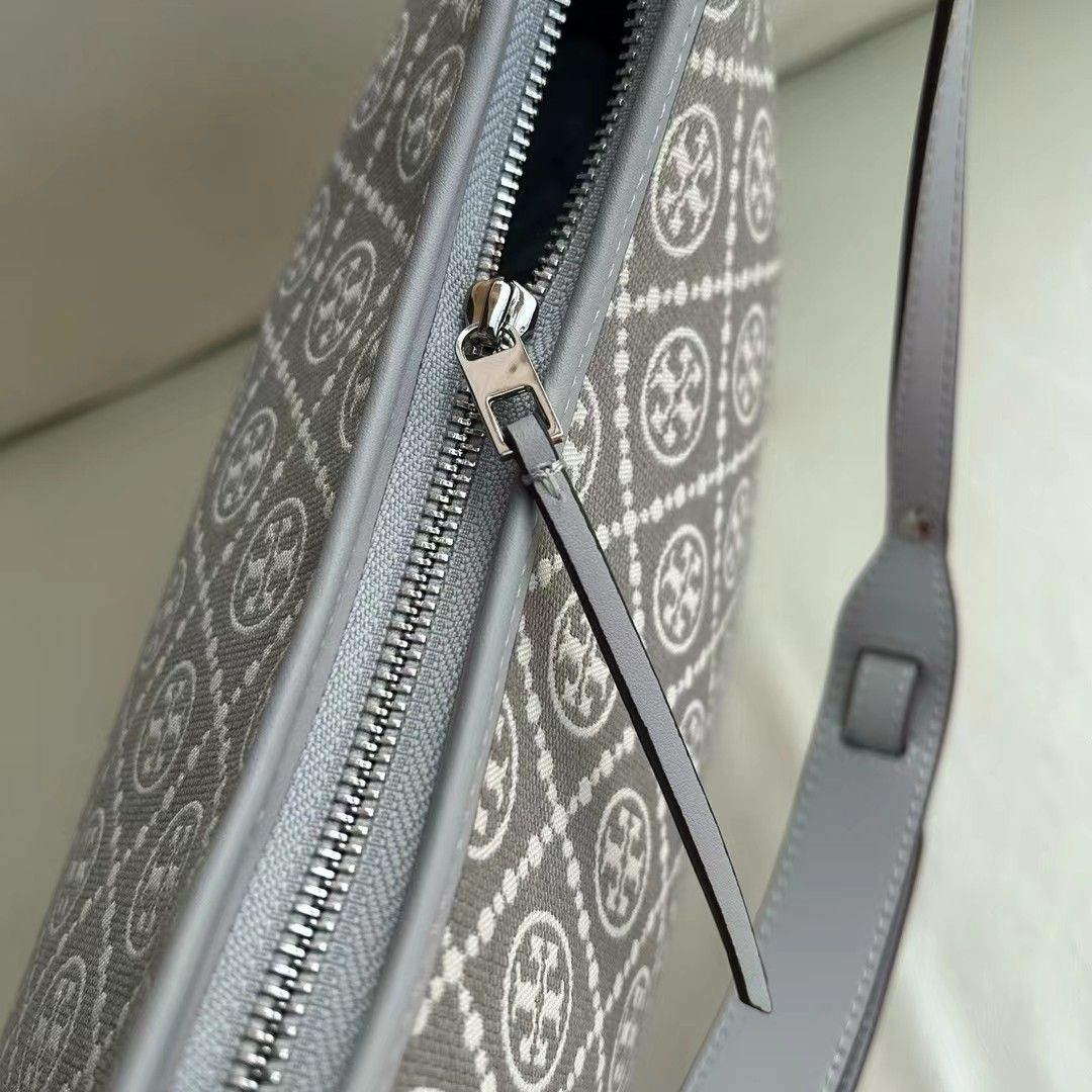 169376 New TORY BURCH T Monogram Double T Logo Large Underarm Bag TB HOBO Tote Bag Size 3012.525