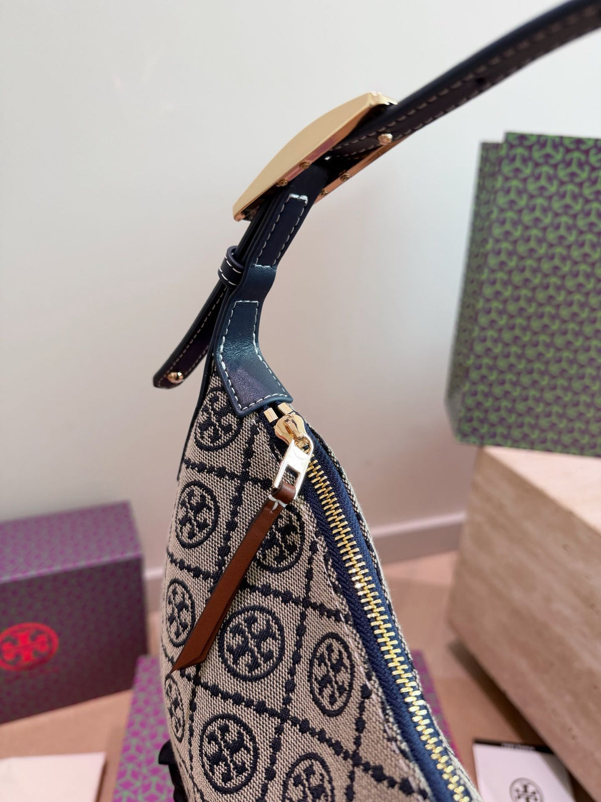 Comes with Tory Burch Half Moon Flower Bag Gift Box