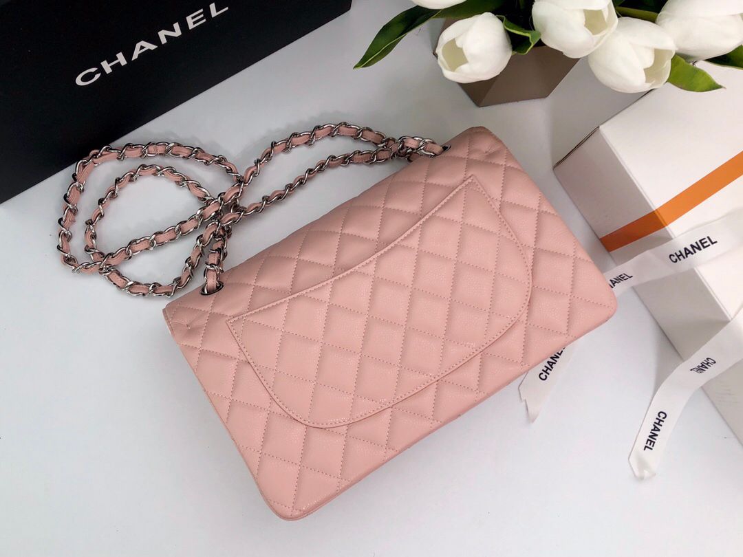 Exclusive real shot of classic ball pattern caviar cowhide 1113Jumbo entirely imported original cowhide CF..MM directly regarded as high-end quality size 30Cm gold and silver buckle in stock P1180