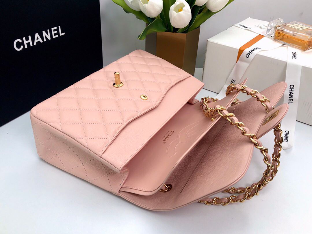Exclusive real shot of classic ball pattern caviar cowhide 1113Jumbo entirely imported original cowhide CF..MM directly regarded as high-end quality size 30Cm gold and silver buckle in stock P1180