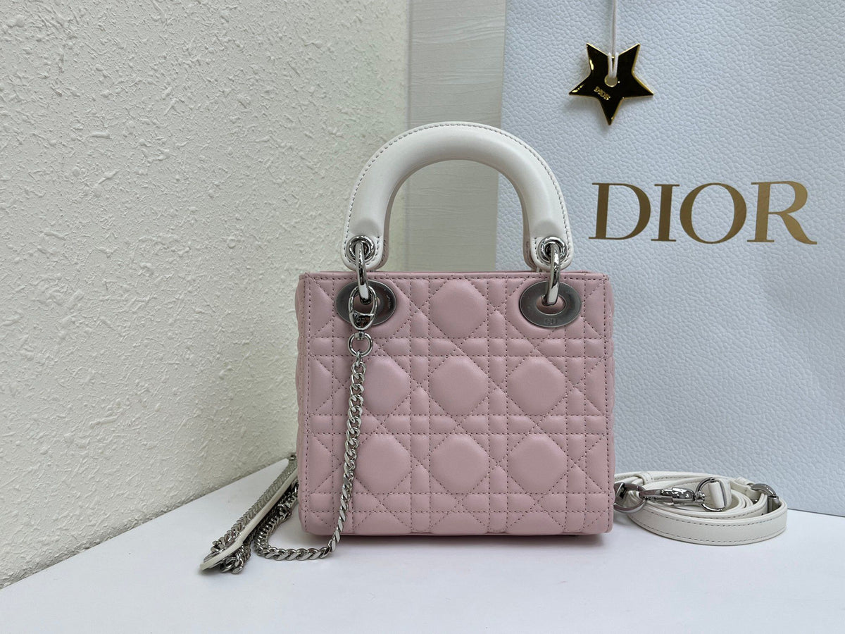 Bow Lady Dior Triple Check The classic Lady Dior bag epitomizes Dior's deep insight into elegance and beauty. Carefully crafted with cannage topstitching to create eye-catching quilting details. Elegant and timeless design. D.I.O.R. charm in silver-finish