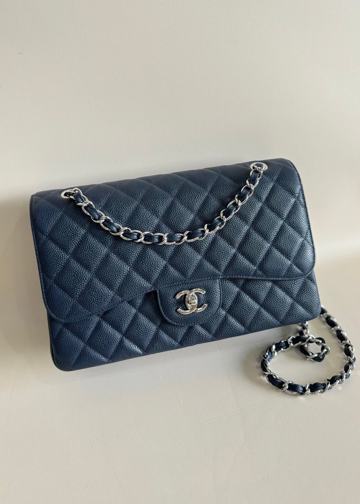 Exclusive real shot of classic ball pattern caviar cowhide 1113Jumbo entirely imported original cowhide CF..MM directly regarded as high-end quality size 30Cm gold and silver buckle in stock P1180