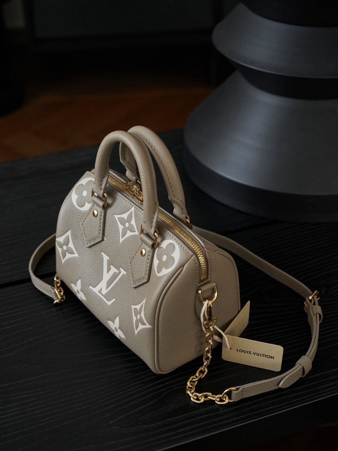 Taupe Monogram Top-Handle Bag with Long Strap