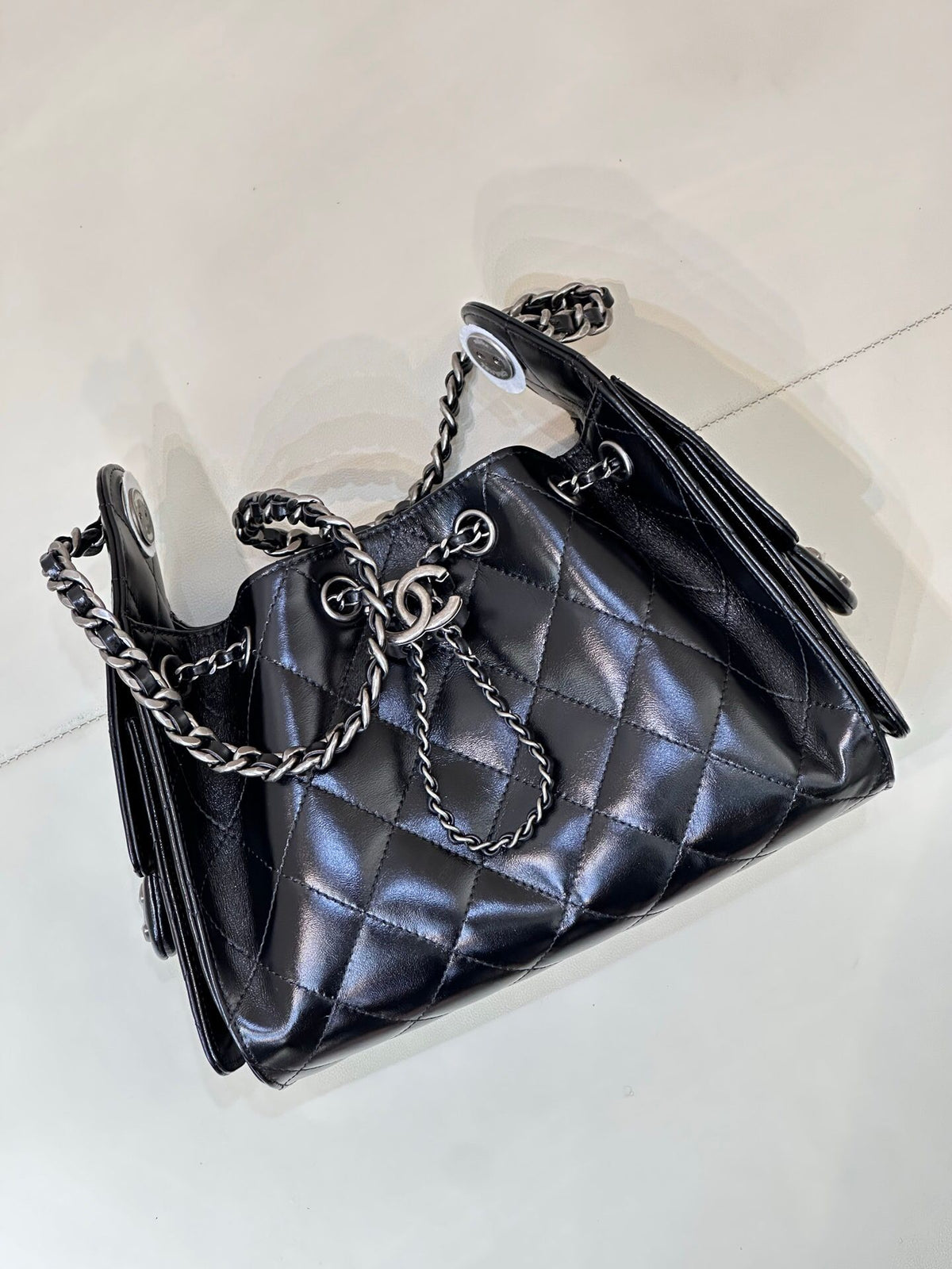 Black waxed leather silver buckle