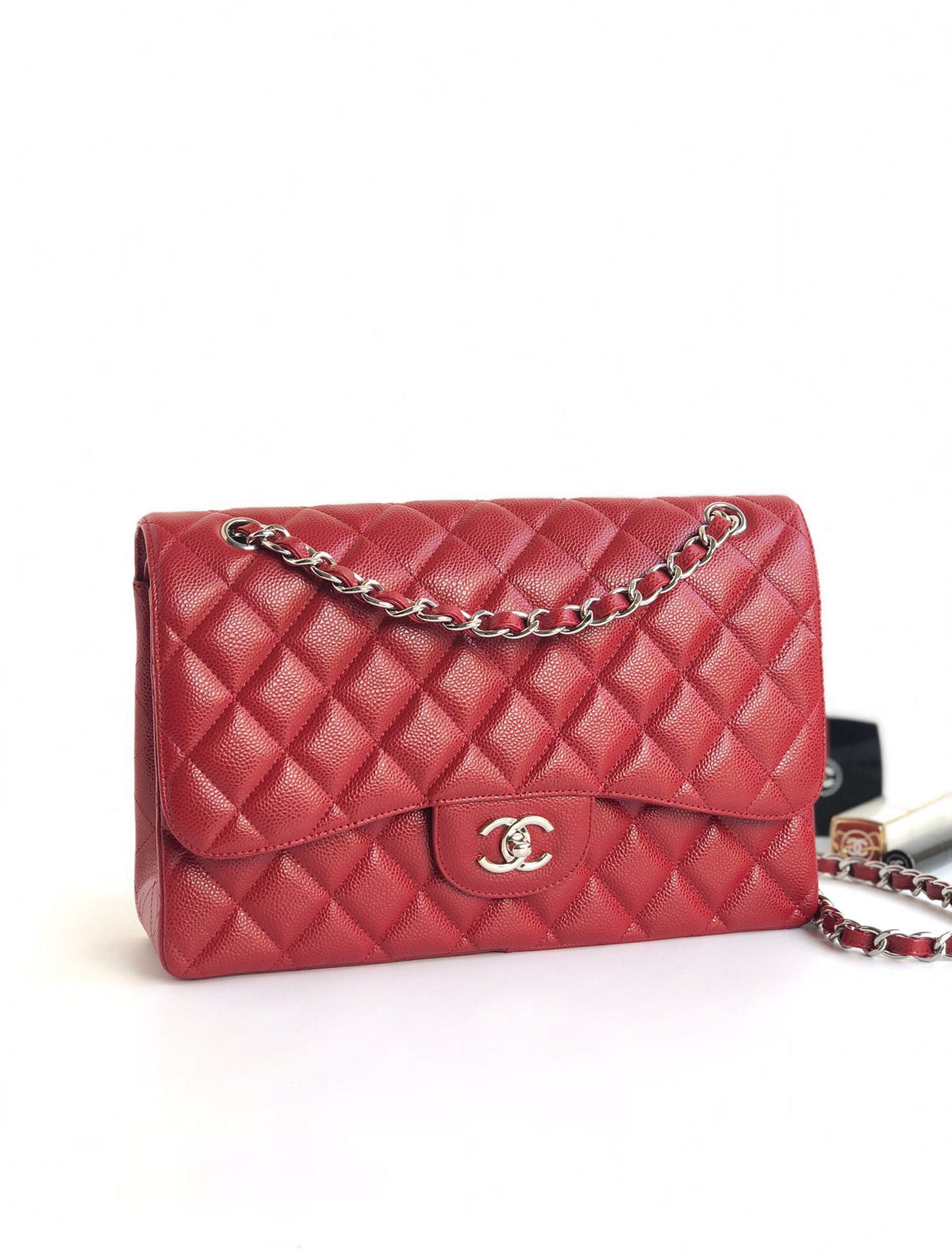 Exclusive real shot of classic ball pattern caviar cowhide 1113 whole imported original cowhide CF..MM directly regarded as high-end quality size 30Cm gold silver buckle ready stock P1180