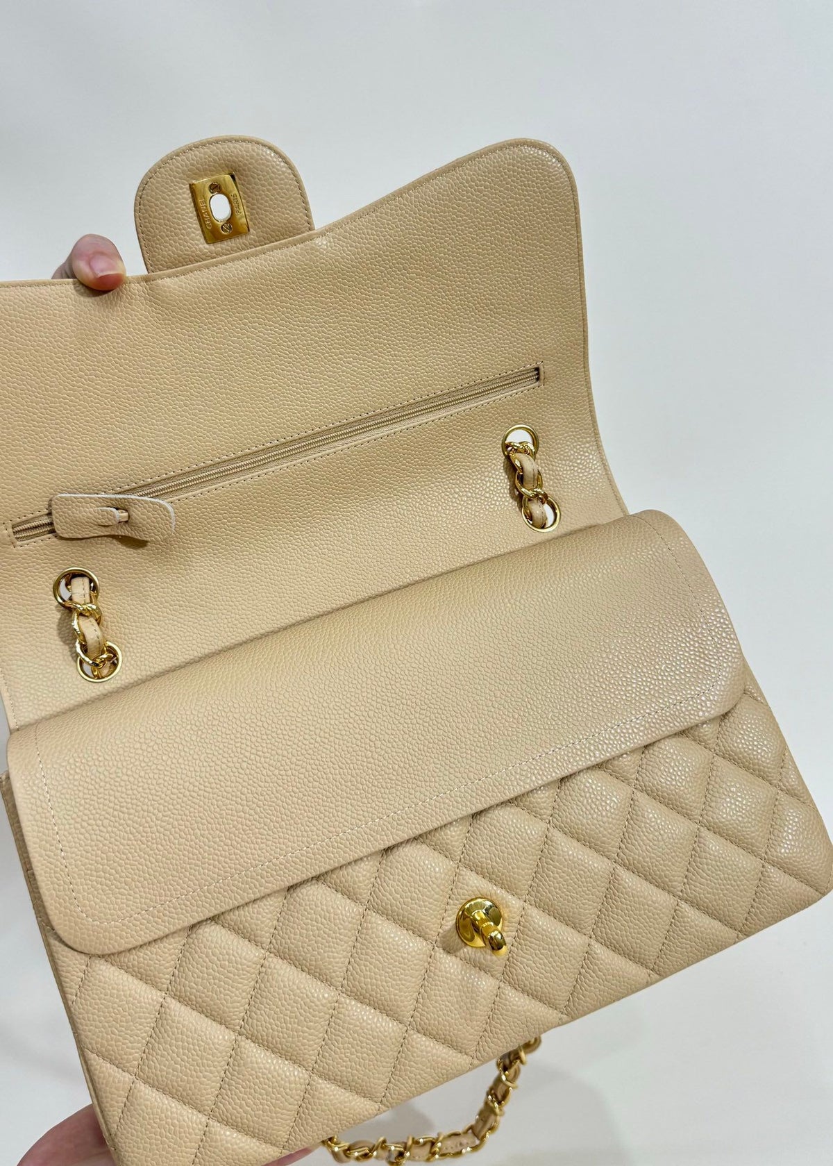 Exclusive real shot of classic ball pattern caviar cowhide 1113Jumbo entirely imported original cowhide CF..MM directly regarded as high-end quality size 30Cm gold and silver buckle in stock P1180