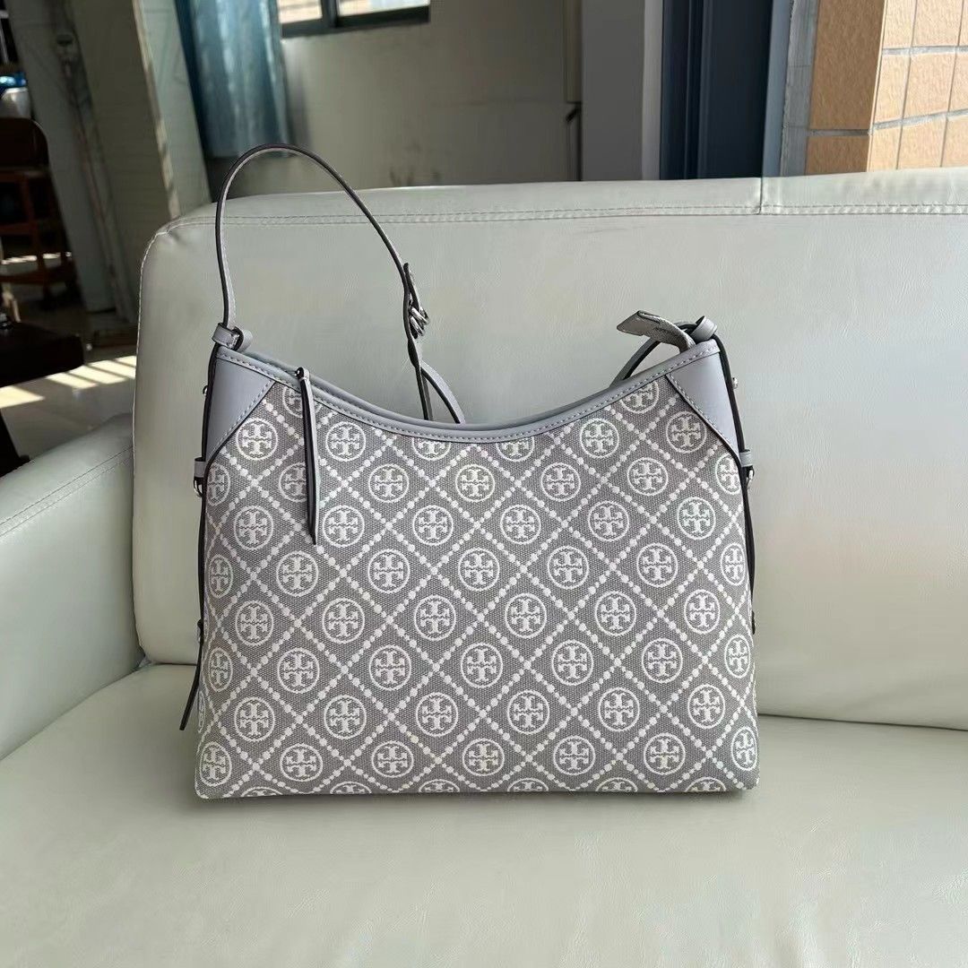 169376 New TORY BURCH T Monogram Double T Logo Large Underarm Bag TB HOBO Tote Bag Size 3012.525